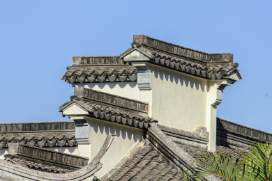 江南园林徽派建筑屋顶马头墙特写