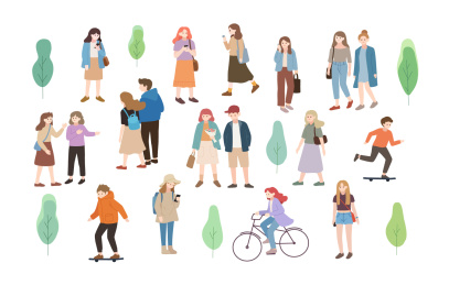 人物春夏秋冬户外活动合集白背景卡通矢量