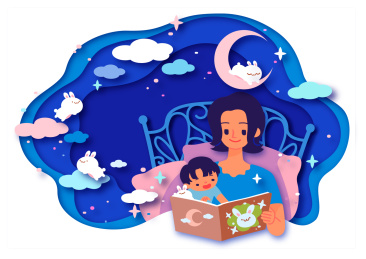 妈妈带着孩子看睡前故事