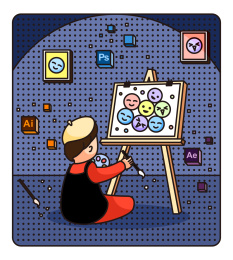 比赛活动夸张人物描边风格矢量插画