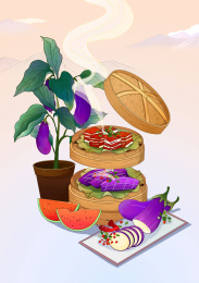 24节气立秋美食插画