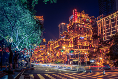 重庆渝中区洪崖洞吊脚楼景点夜景