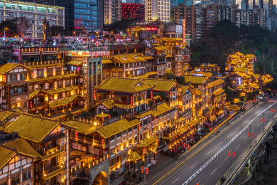 重庆渝中区洪崖洞吊脚楼景点夜景