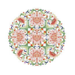 传统的圆形彩色花纹,白色背景