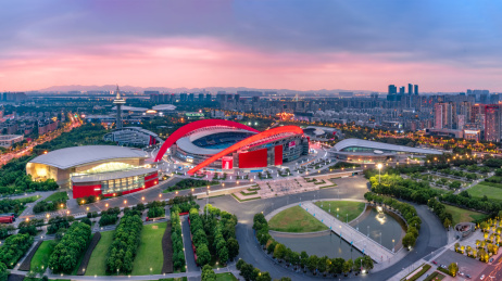 江苏省南京市河西奥体中心体育场黄昏俯瞰