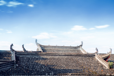 蓝天下徽派建筑的房顶和马头墙