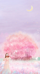 少女在樱花树旁拉小提琴插画背景