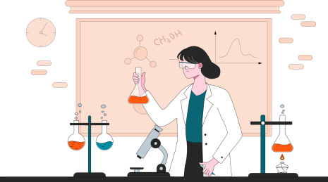 带着防护镜的医生在实验室工作——矢量插画