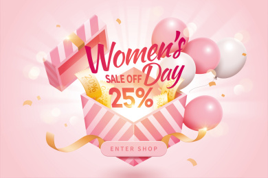惊喜礼物装饰女人节促销弹出式广告