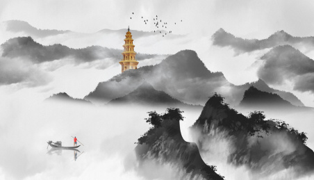 手绘中国风意境水墨山水画