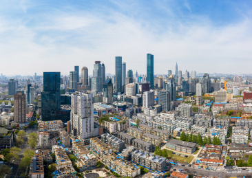 航拍南京市中心新街口核心商业区高楼全景