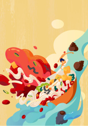 穿沙滩裤的男人在螺蛳粉上冲浪