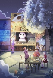 夜晚小伙伴在熊猫小店聚餐吃宵夜