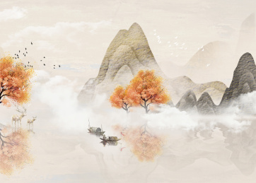 新中式淡雅山水插画 