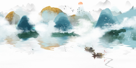 新中式淡雅山水插画 