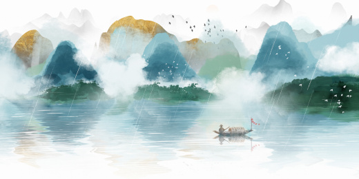 新中式意境淡雅山水插画 