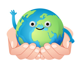 双手捧着拟人地球