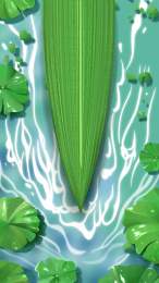 竹叶形状的船在河面上的俯视插画