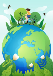 一个女孩在地球上骑自行车