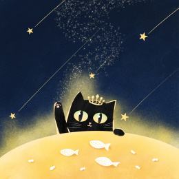 一只可爱的小猫准备吃猫饼干 幻想风格插画