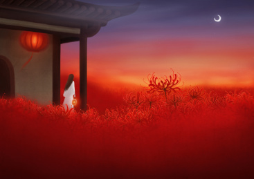 彼岸花海和晚霞 晚霞