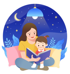 夜晚妈妈和孩子一起看书