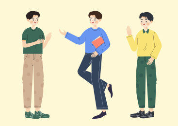 不同姿势的青年男性扁平矢量插画