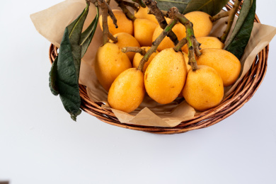 装在盘子里金黄色的枇杷