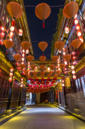 成都锦里古镇老街中式古建筑夜景