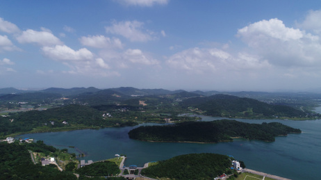 航拍中国江苏常州溧阳大溪水库湿地风光