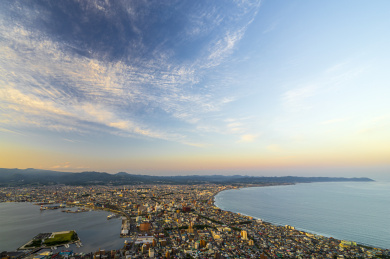 日本北海道函馆山视角高角度俯瞰函馆夜景