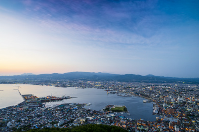 日本北海道函馆山视角高角度俯瞰函馆夜景