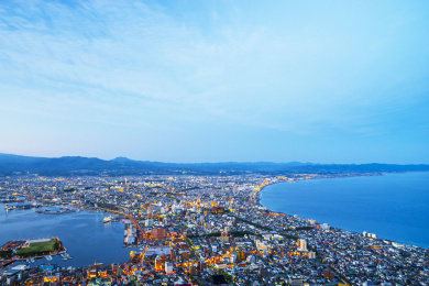 日本北海道函馆山视角高角度俯瞰函馆夜景
