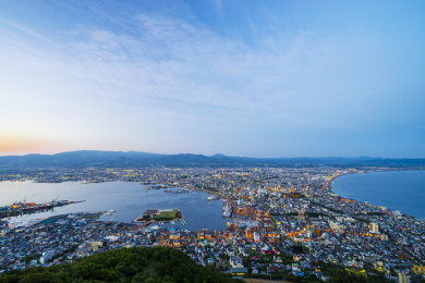 日本北海道函馆山视角高角度俯瞰函馆夜景