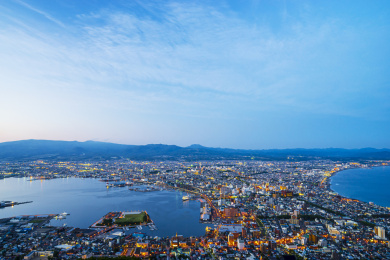 日本北海道函馆山视角高角度俯瞰函馆夜景