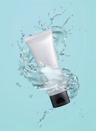 护肤品软管与清澈水花特效