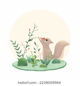 森系小清新治愈手绘松鼠插画