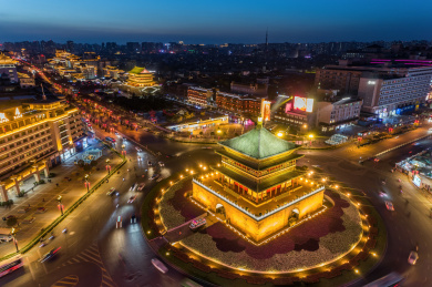 西安钟鼓楼夜景航拍
