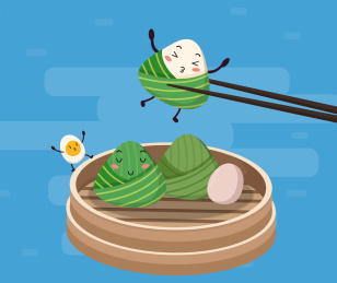 端午节背筷子夹起的粽子