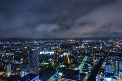 日本北海道高角度看札幌夜景