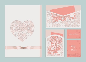 橙红色心形图案婚礼邀请函