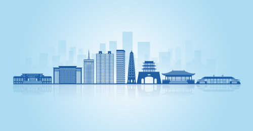 中国甘肃省庆阳市地标建筑剪影城市天际线背景