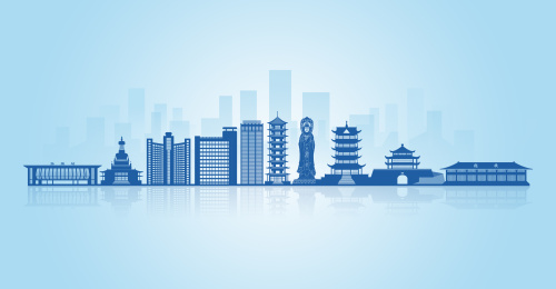 中国山东省济南市地标建筑剪影