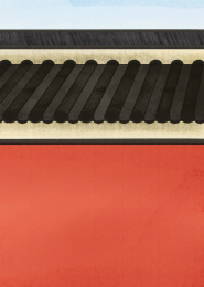 中国风传统红墙黑瓦宫墙 手绘插画