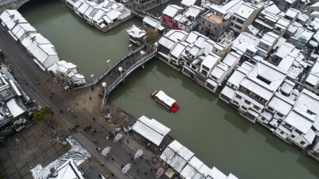 航拍中国江苏无锡古运河