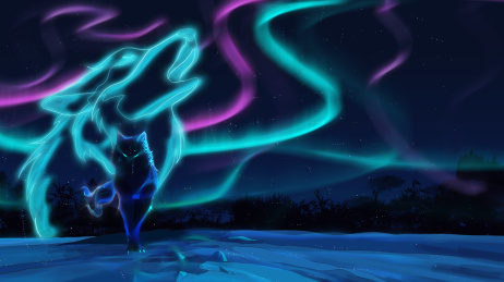 手绘炫酷极光保护动物狼北极狼