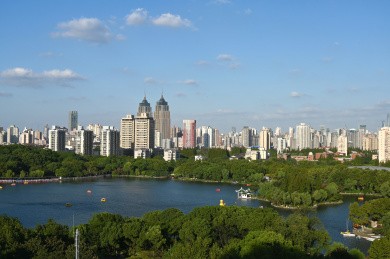 上海长风公园鸟瞰 天际线