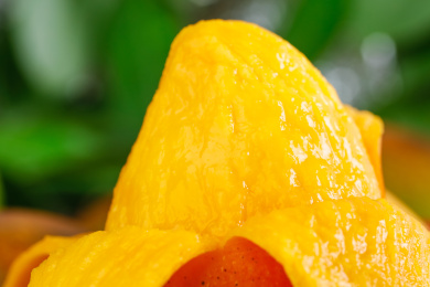 一个剥皮的贵妃芒果