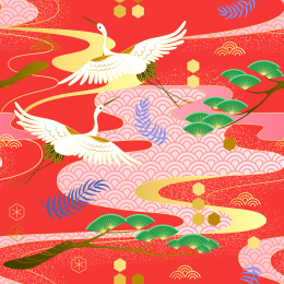 中国风仙鹤云纹无缝插画