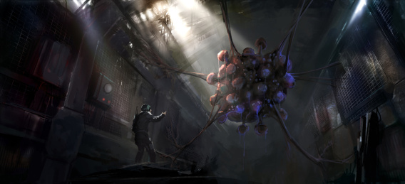 破败的实验室内，基因突变的恐怖生物。